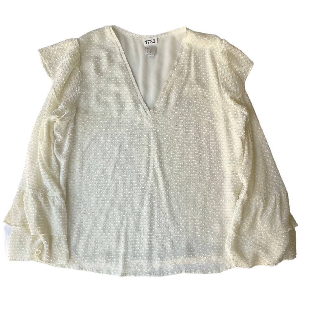 A New Day Women’s Long Sleeve V-neck Blouse size L, Glossy Cream